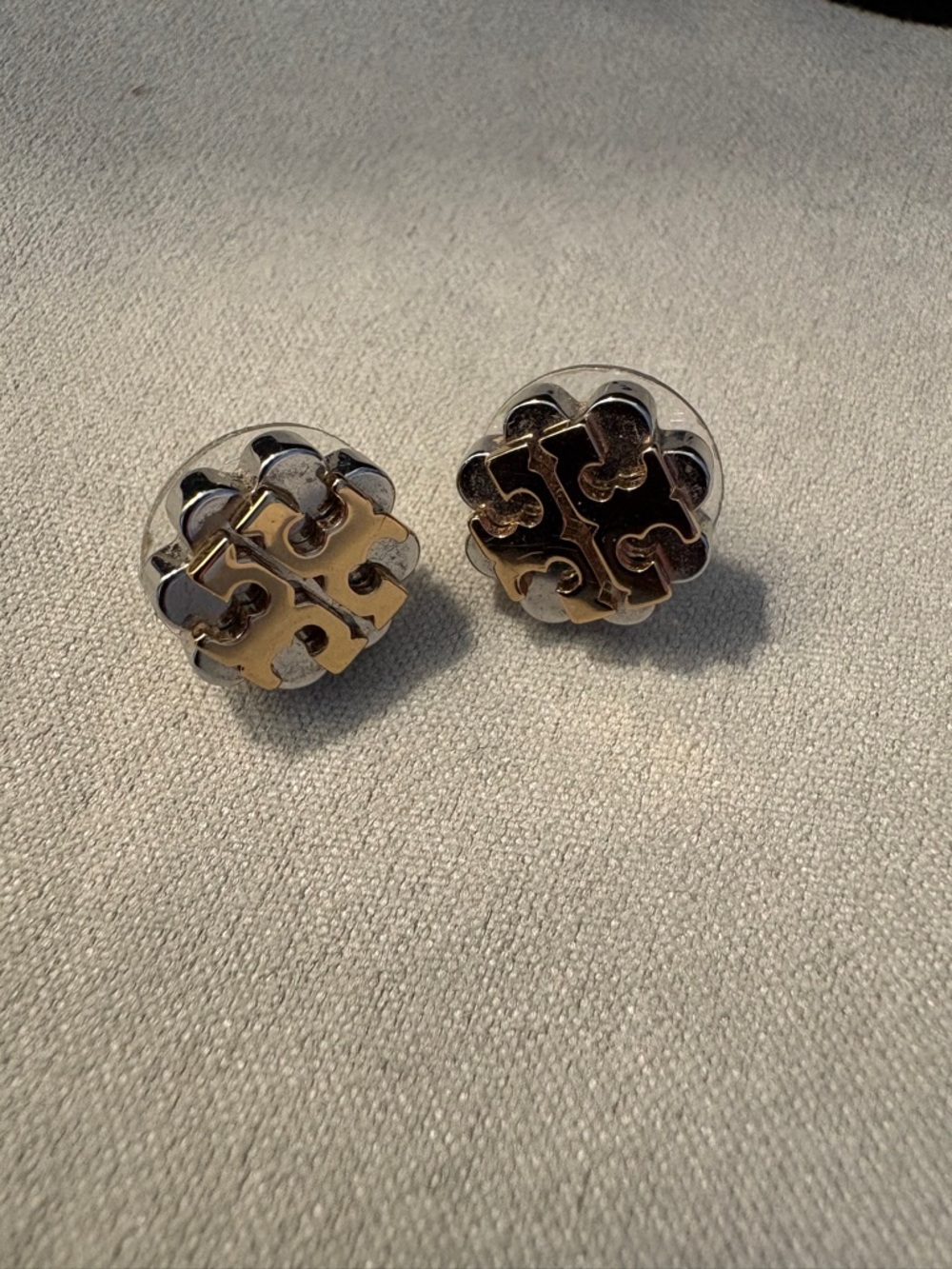 Tory Burch Two-Tone Logo Stud Earrings - Gold and Silver
